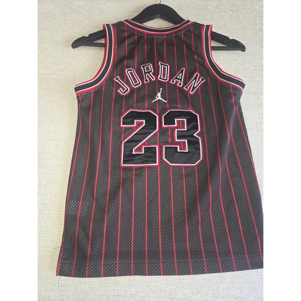 Vintage Jordan Brand #23 Pinstripe Basketball Jersey Black Red Size Youth Small